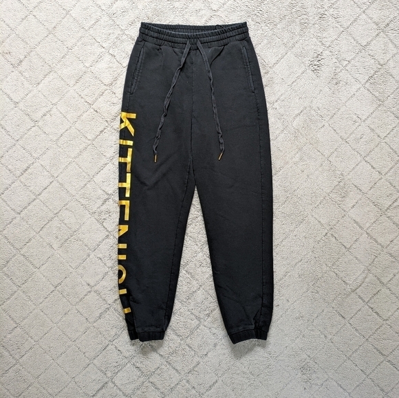 Kittenish Sweatpants Women's Medium Black Cotton Drawstring Elastic Waist Logo - Picture 1 of 7
